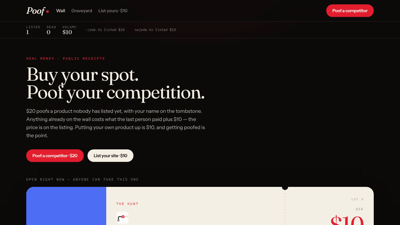 Poof website screenshot