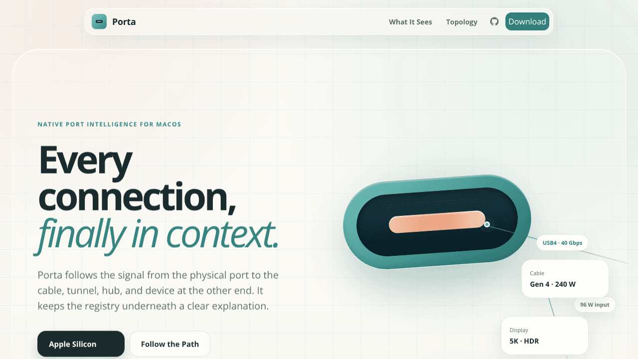 Porta · Every connection, in context website screenshot