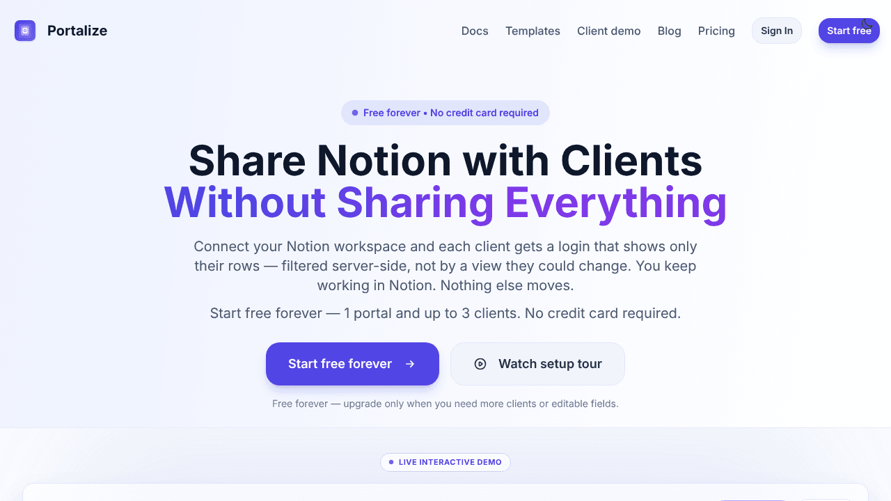 Portalize website screenshot