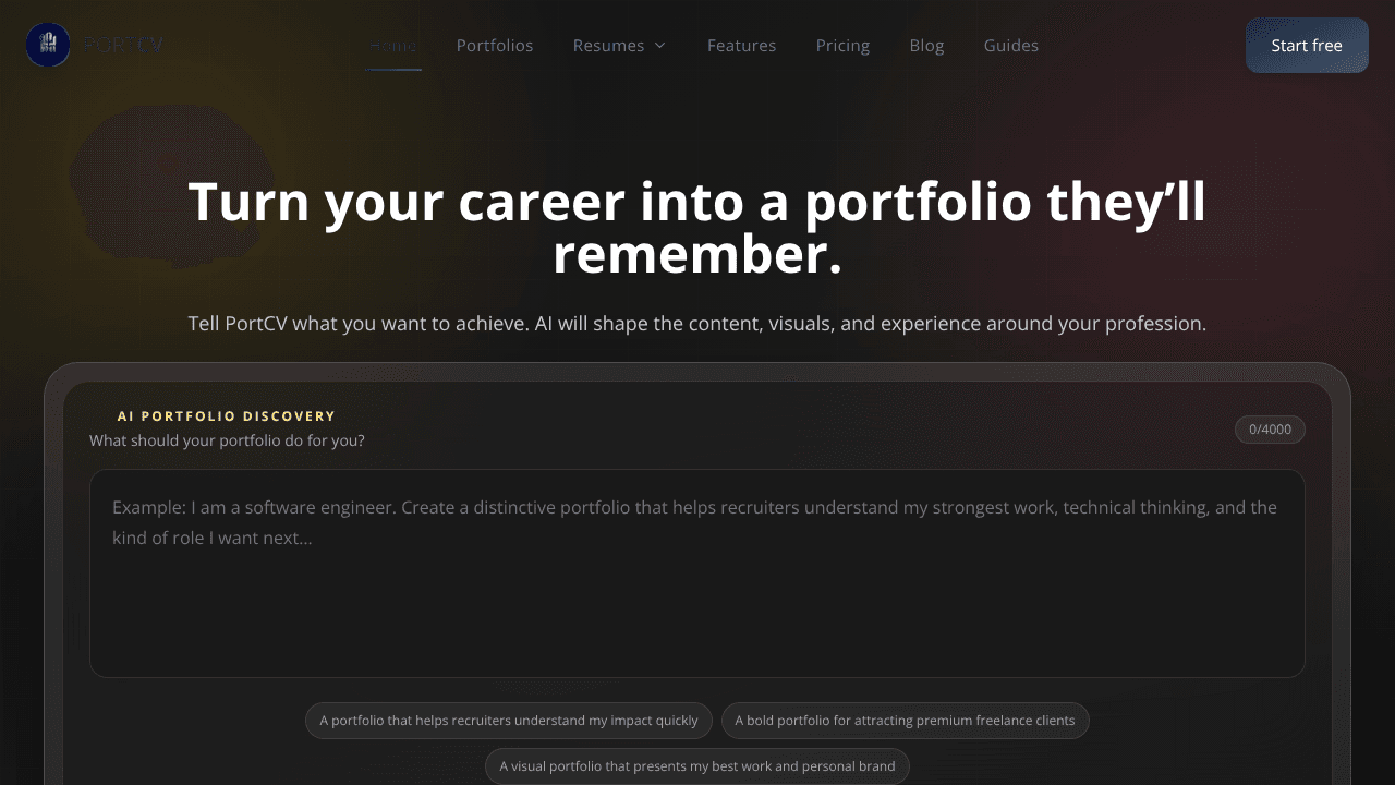 PortCV website screenshot