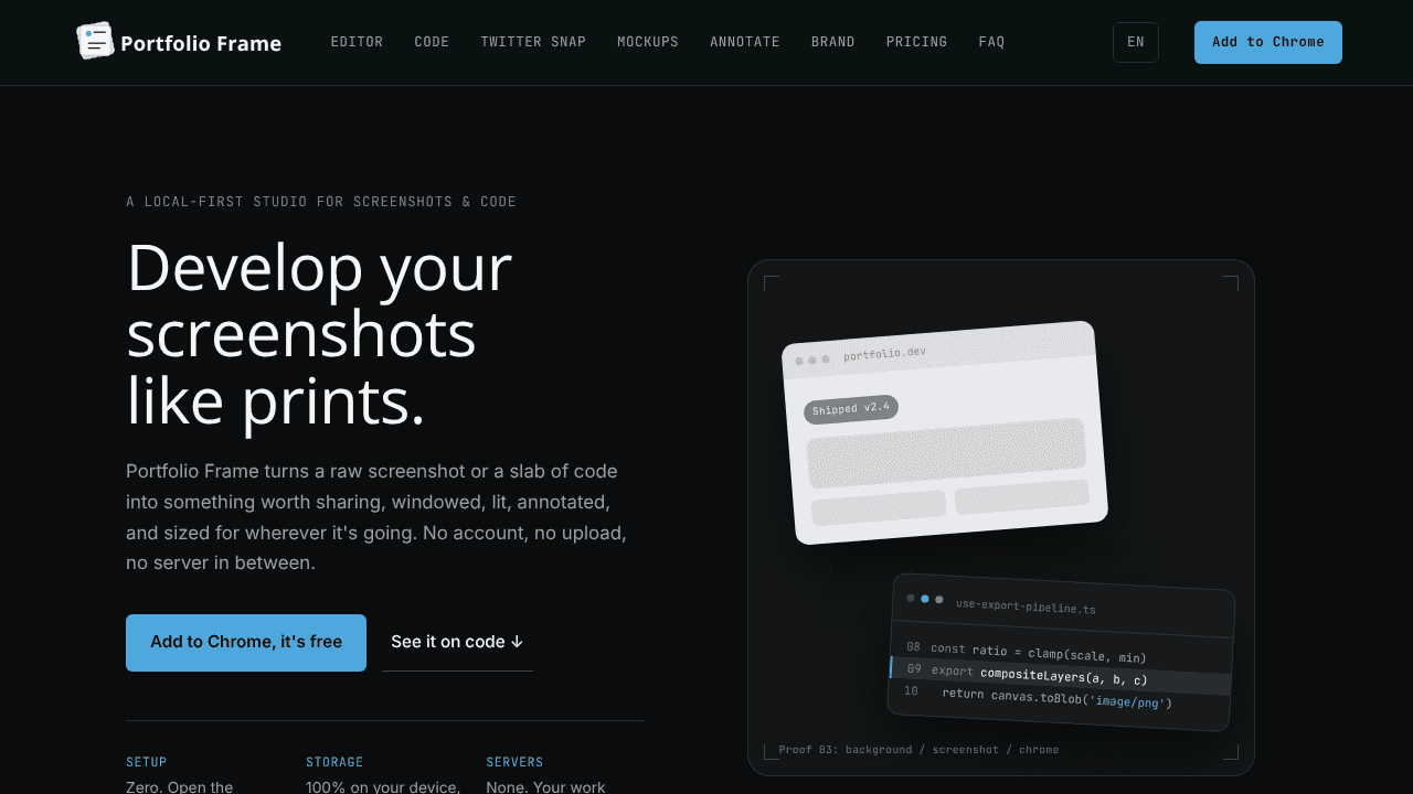 Portfolio Frame website screenshot