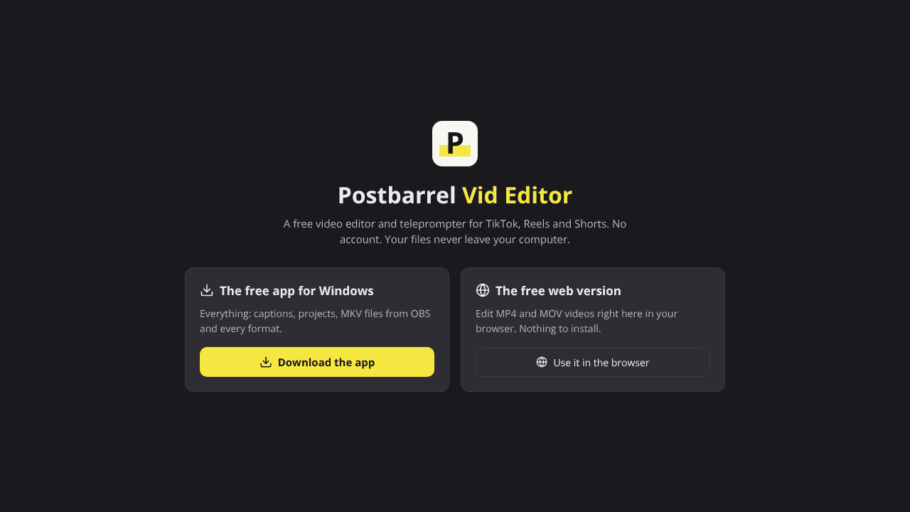 Postbarrel Vid Editor website screenshot
