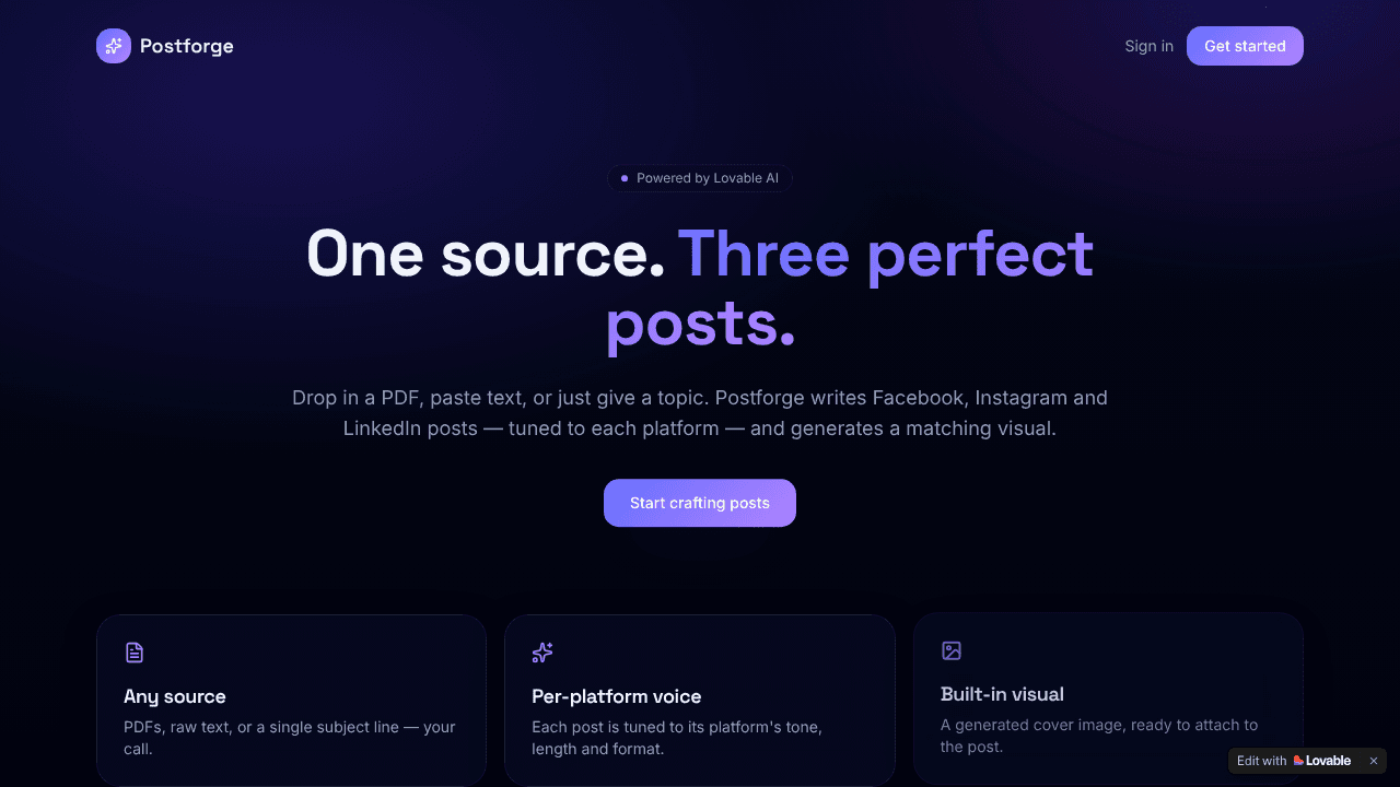 Postforge website screenshot