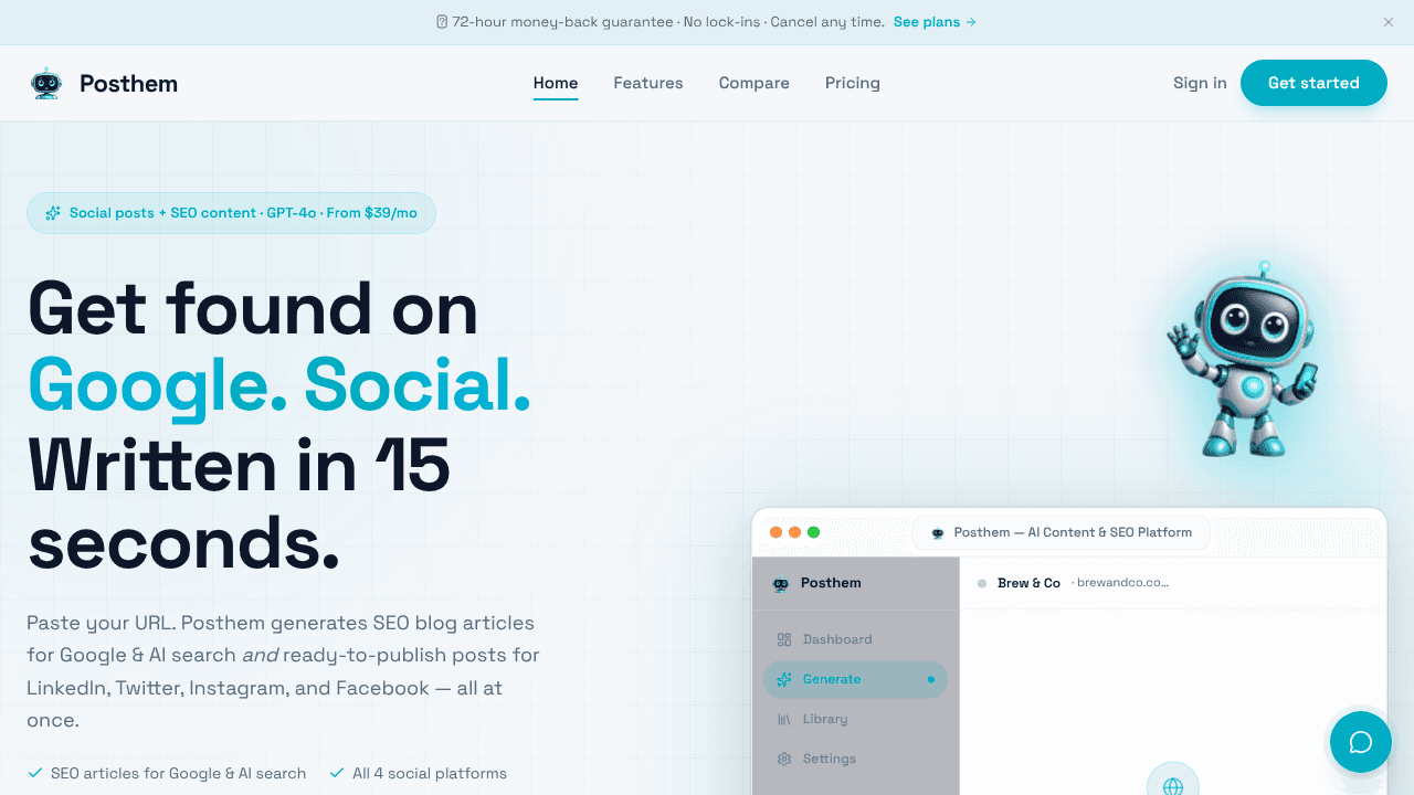 Posthem website screenshot