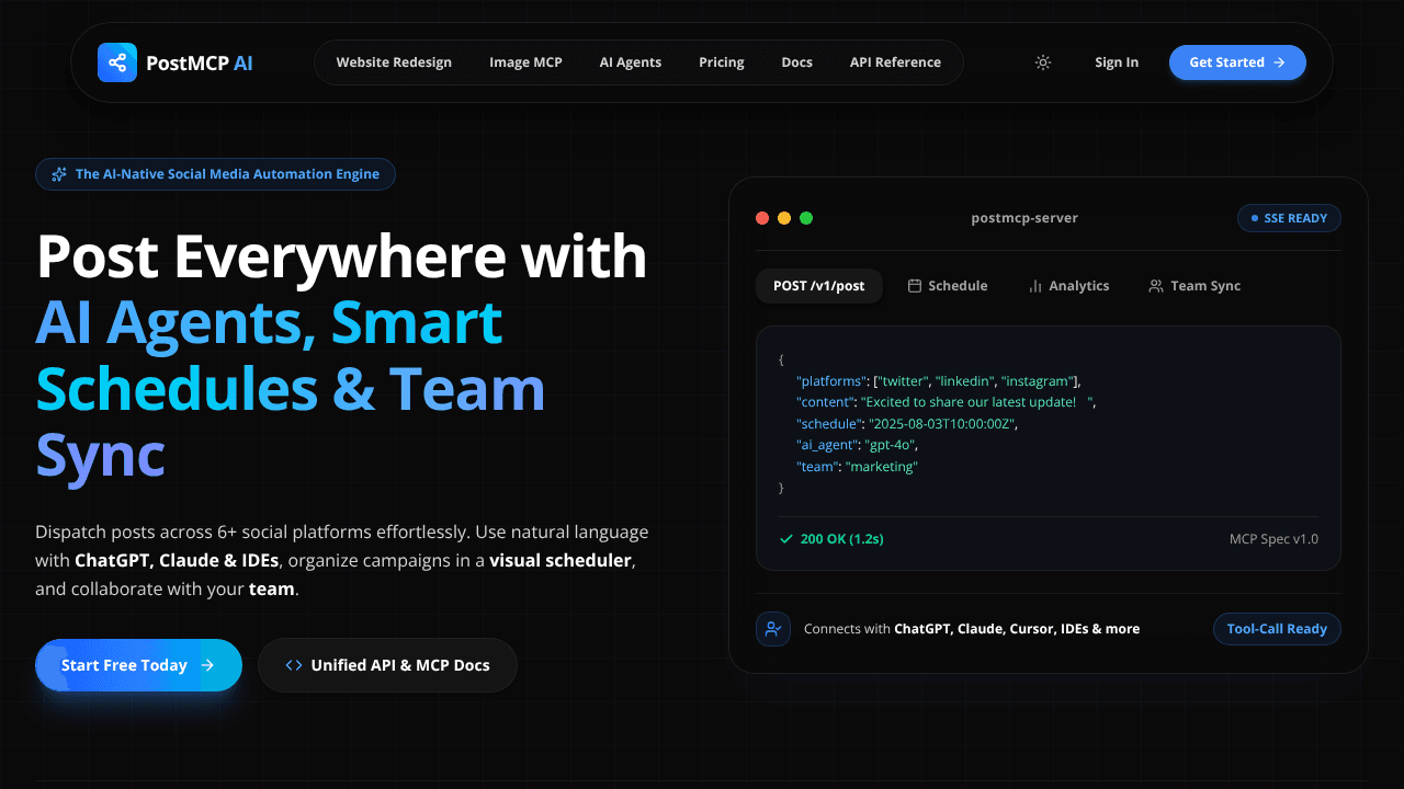 PostMCP AI website screenshot