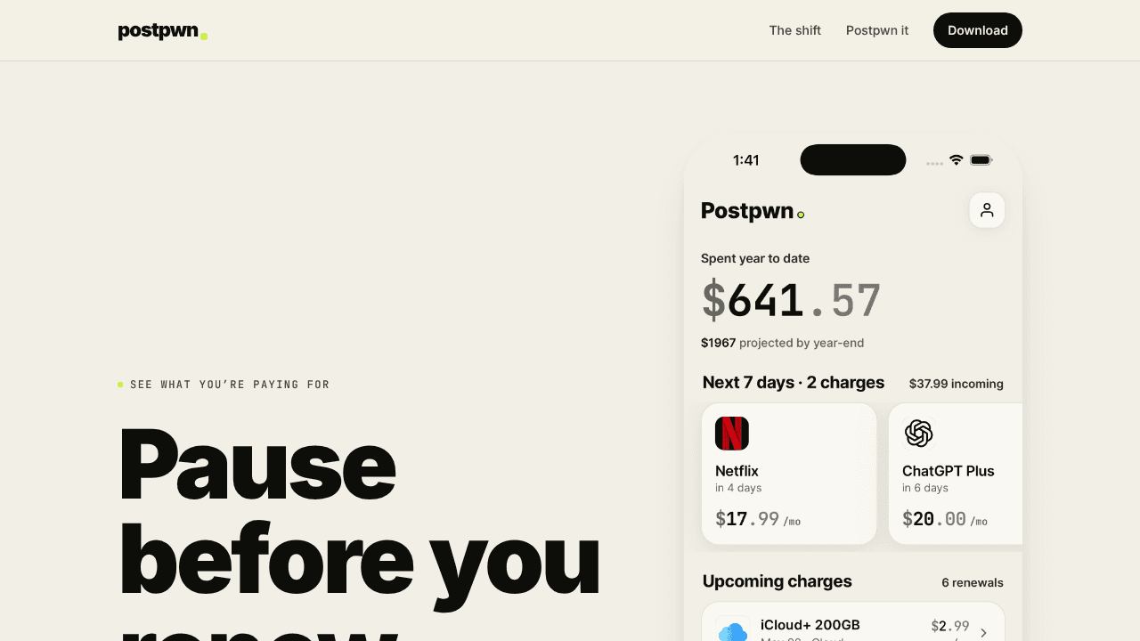 Postpwn: Subscription Tracker website screenshot