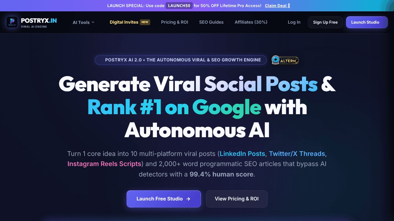 Postryx AI website screenshot
