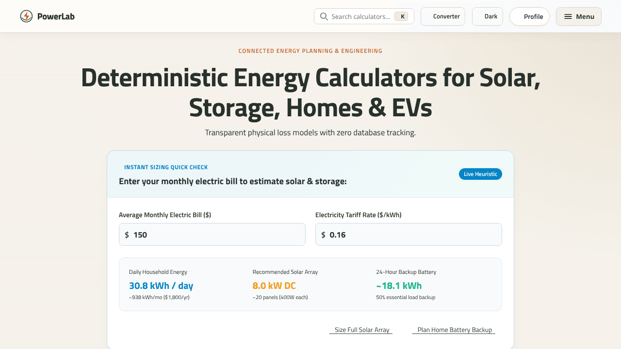 PowerLab — Energy Planning Tools website screenshot