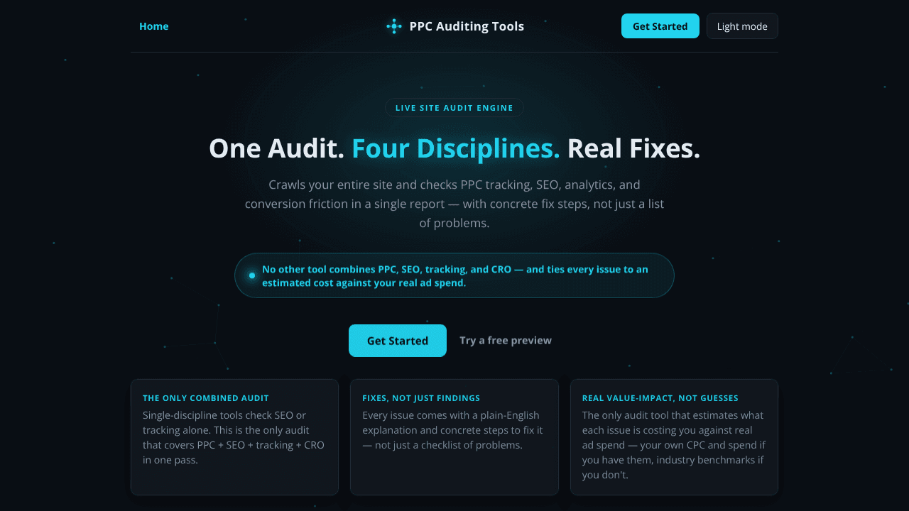 PPC Auditing Tools website screenshot