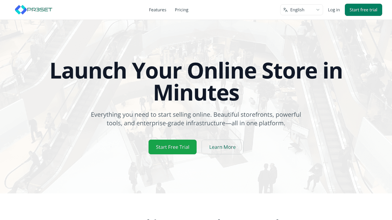 PR3SET Shop website screenshot