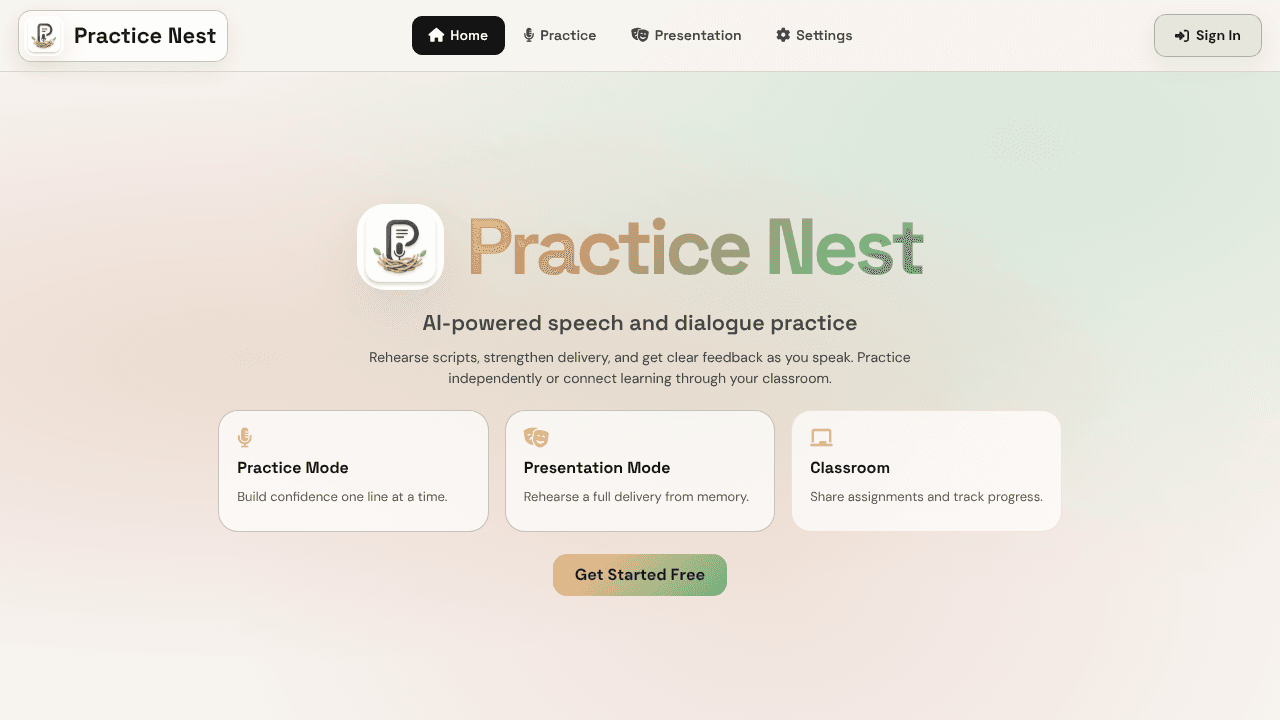 Practice Nest website screenshot