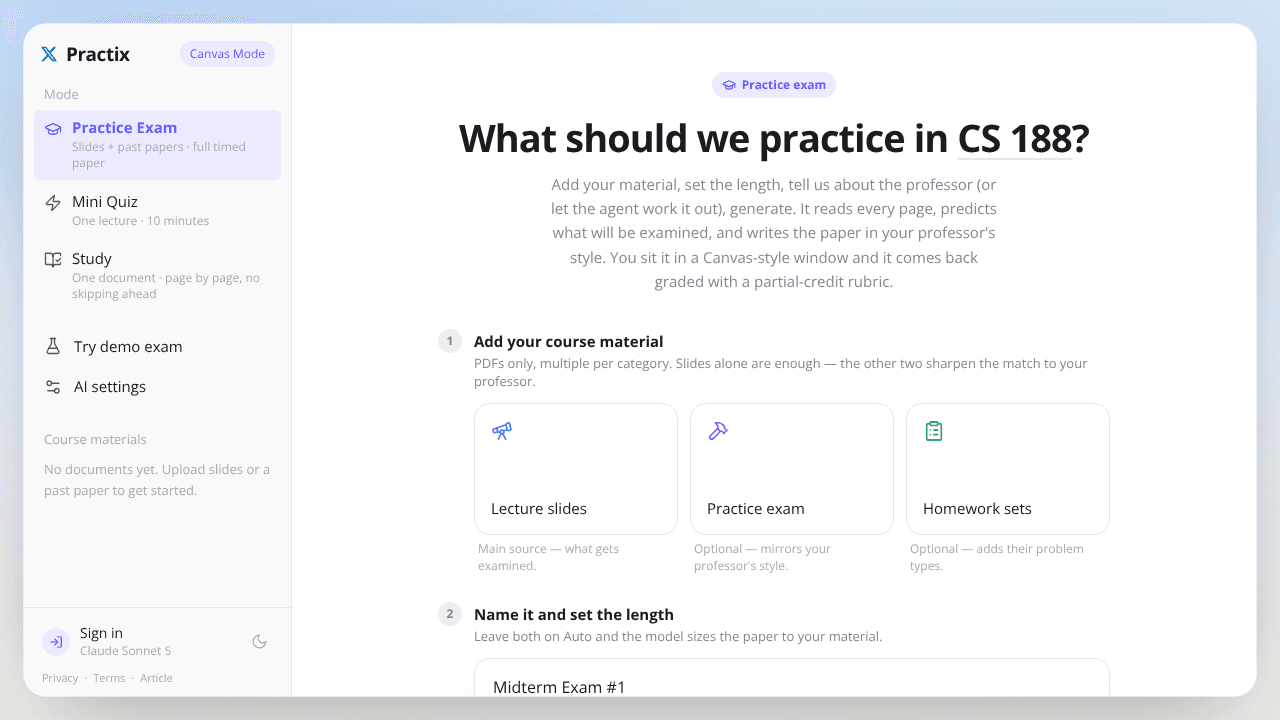 Practix website screenshot
