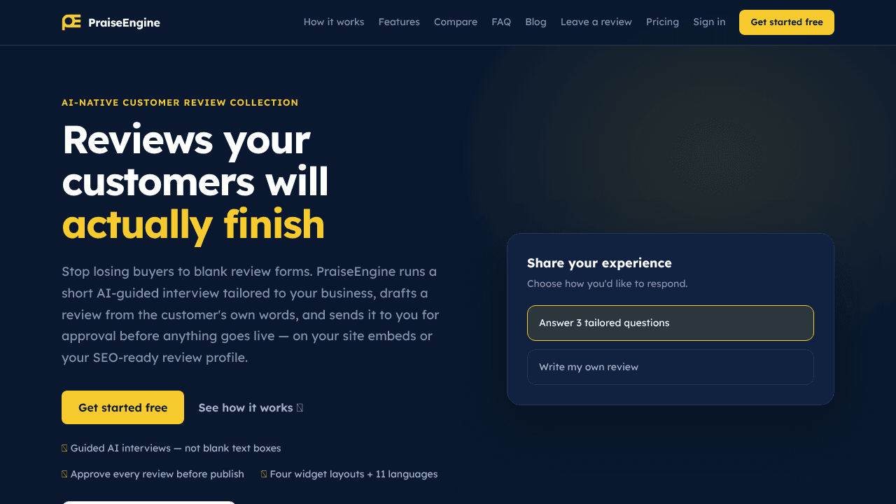 PraiseEngine website screenshot