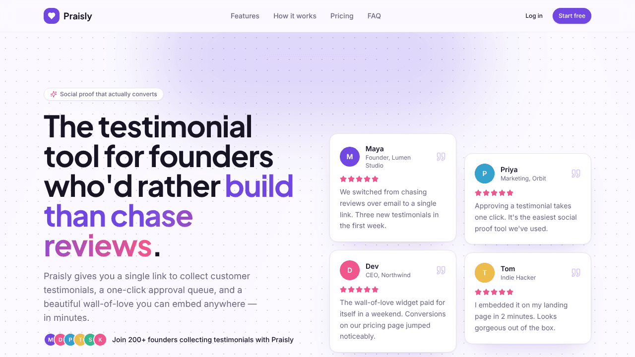 Praisly website screenshot