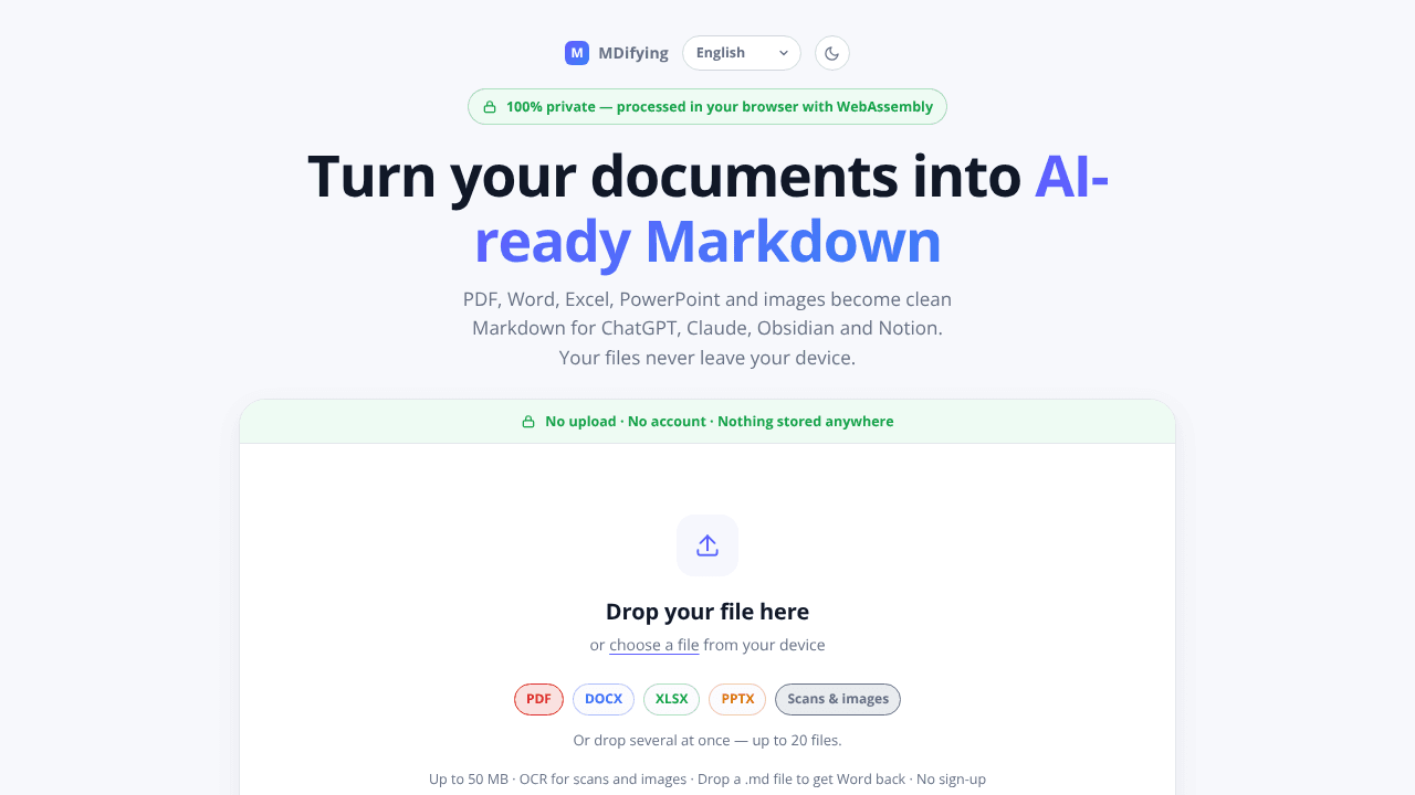 Presenting MDifying website screenshot