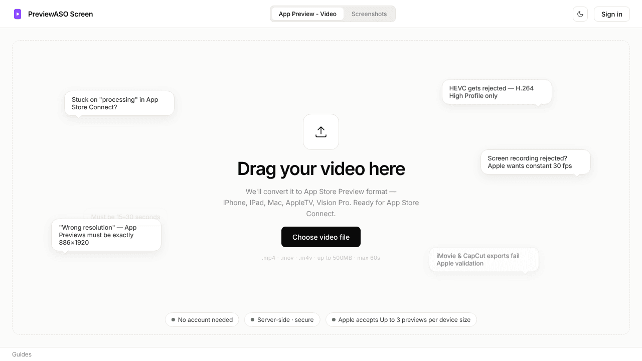 PreviewASO Screen website screenshot