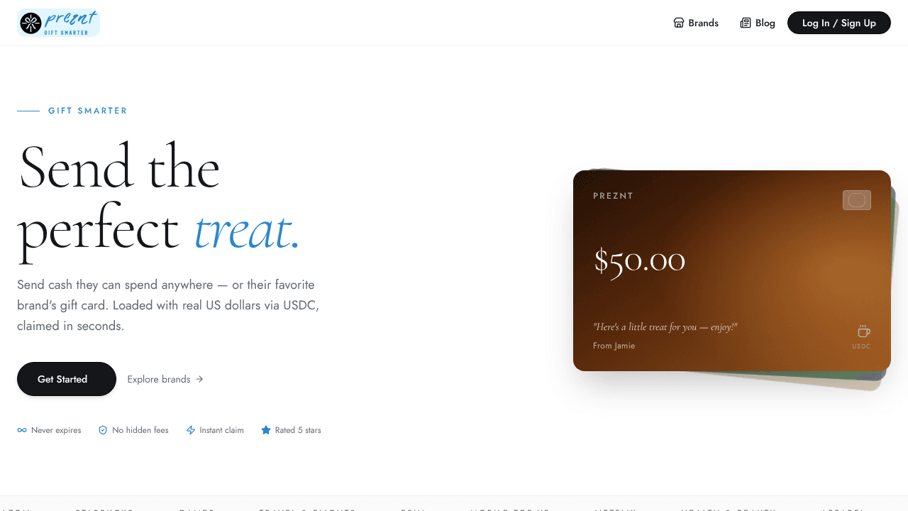 Preznt — Send the perfect gift website screenshot