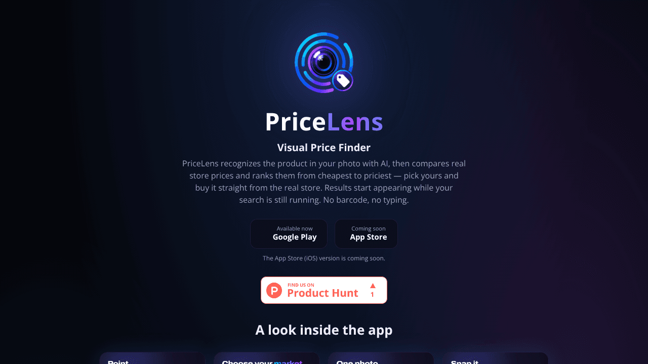 PriceLens website screenshot