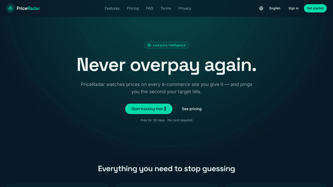 PriceRadar: Price Tracker for Any Store website screenshot