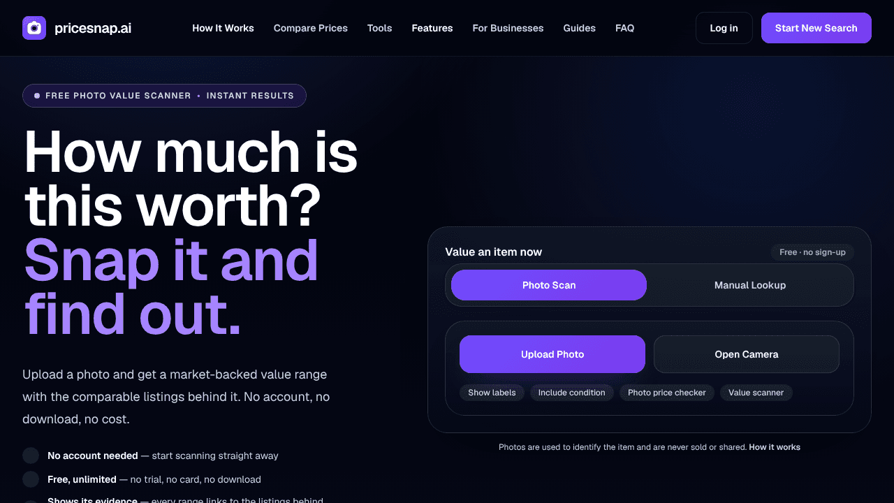 PriceSnap website screenshot