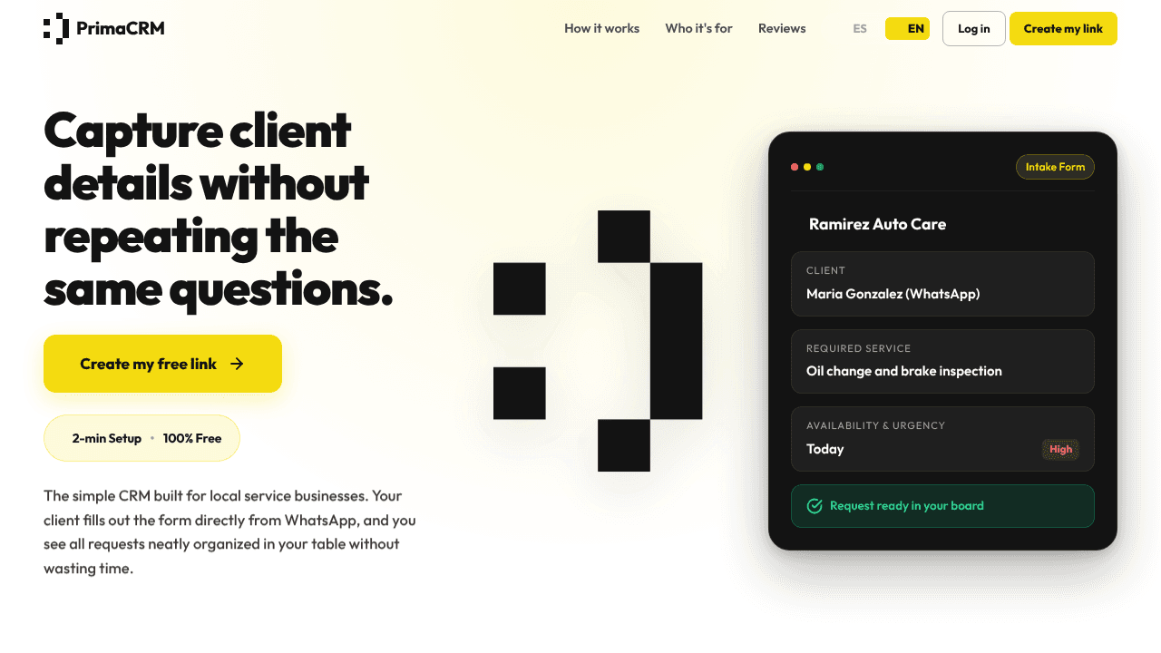 PrimaCRM website screenshot