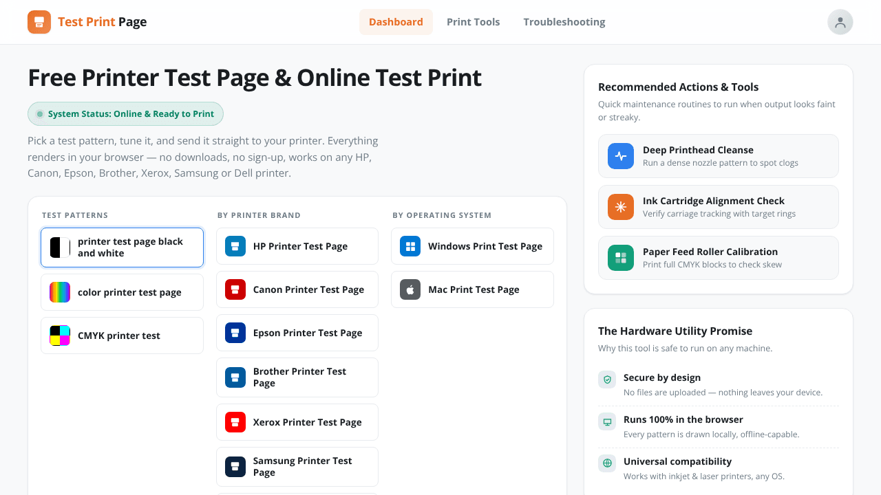 Printer Test Page website screenshot