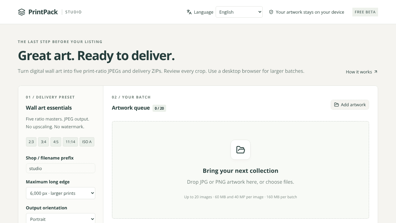 PrintPack Studio website screenshot