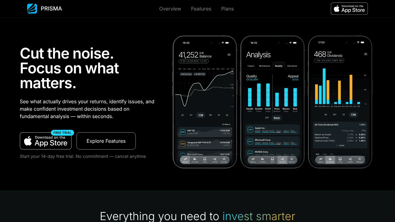Prisma - Portfolio Tracker website screenshot
