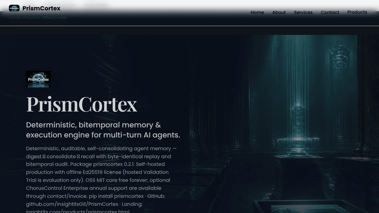 PrismCortex website screenshot