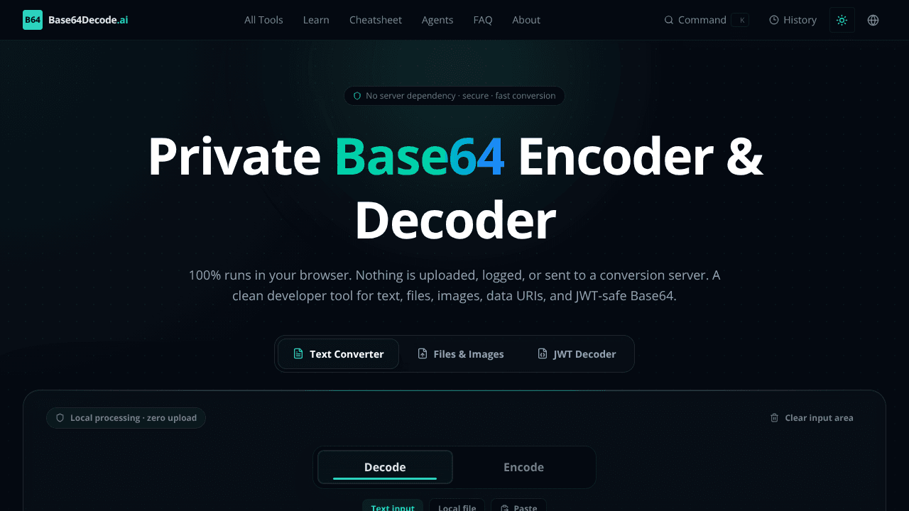 Private Base64 Decoder website screenshot