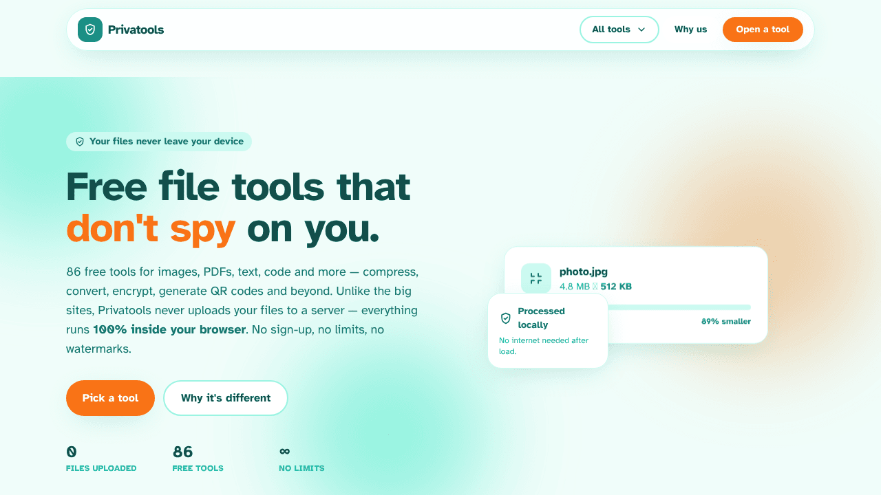 Privatools website screenshot