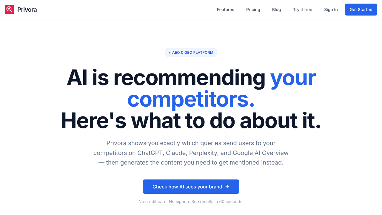 Privora website screenshot