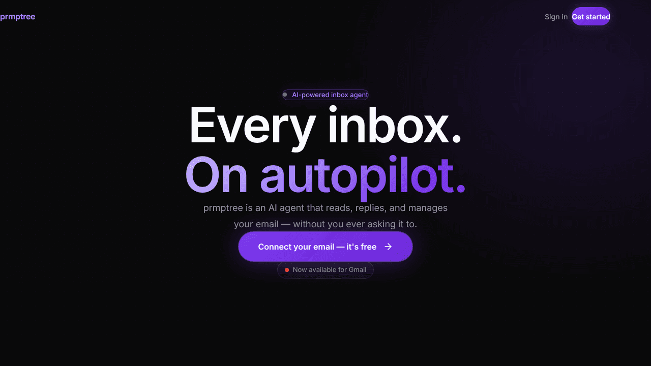prmptree — every inbox. on autopilot. website screenshot