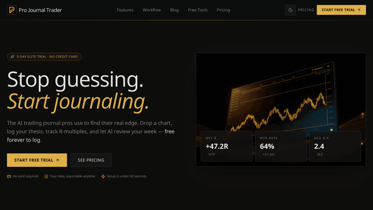 Pro Journal Trader — Trade Logbook website screenshot