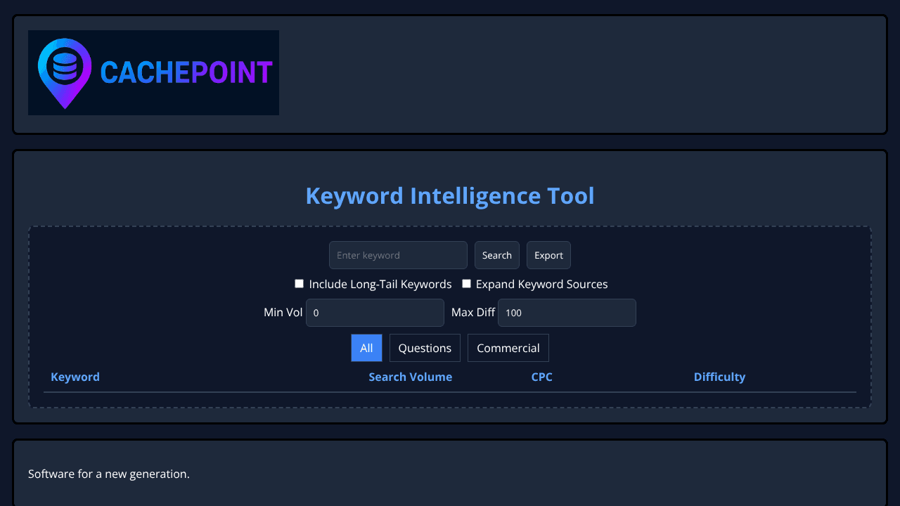 Pro Keyword Tool website screenshot