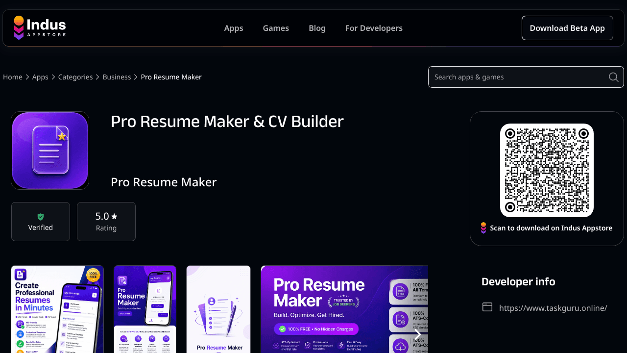 Pro Resume Maker – ATS CV Builder website screenshot