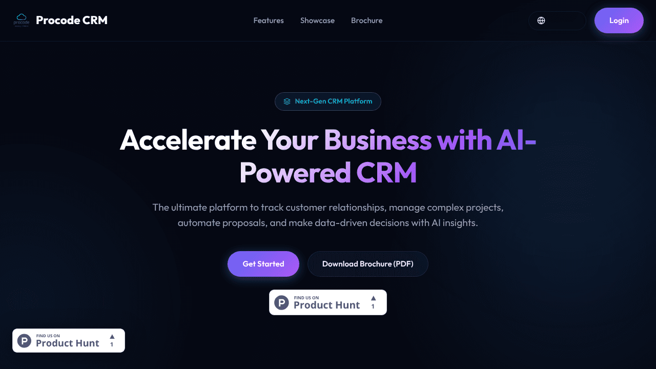 Procode CRM website screenshot