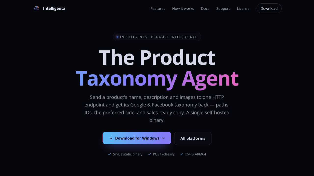 Product Taxonomy Agent website screenshot