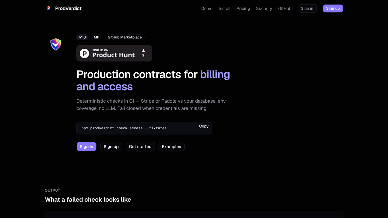 ProdVerdict website screenshot