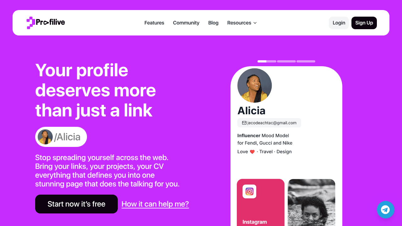 Profilive website screenshot