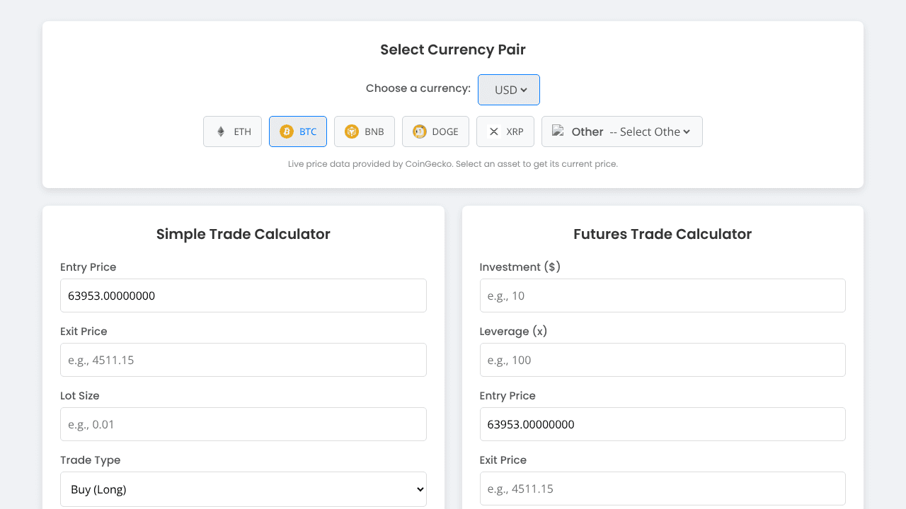 profit calculator website screenshot