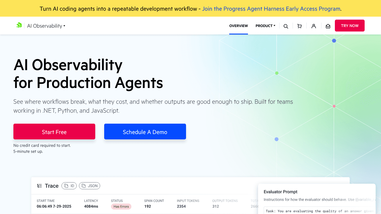 Progress AI Observability website screenshot