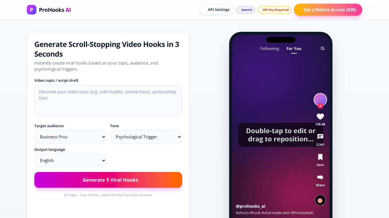 ProHooks AI website screenshot