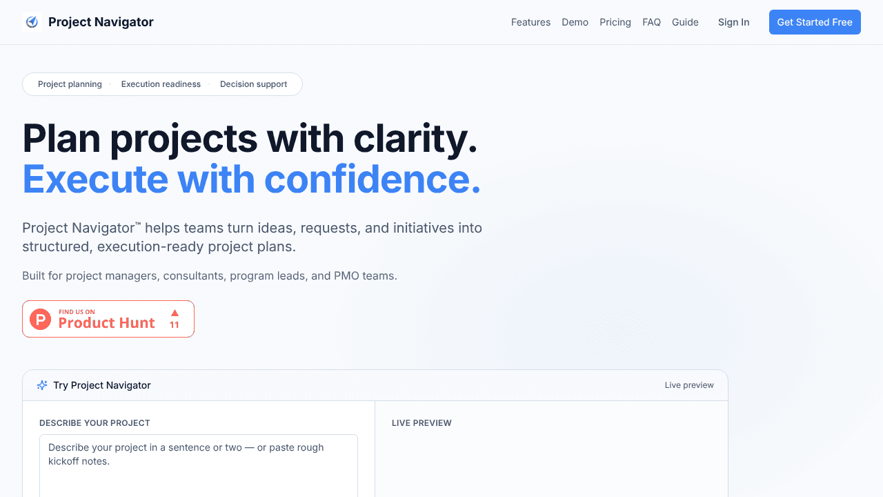 Project Navigator website screenshot