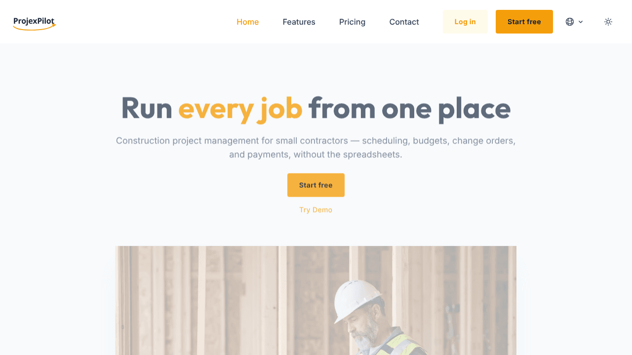 ProjexPilot — Construction management  website screenshot