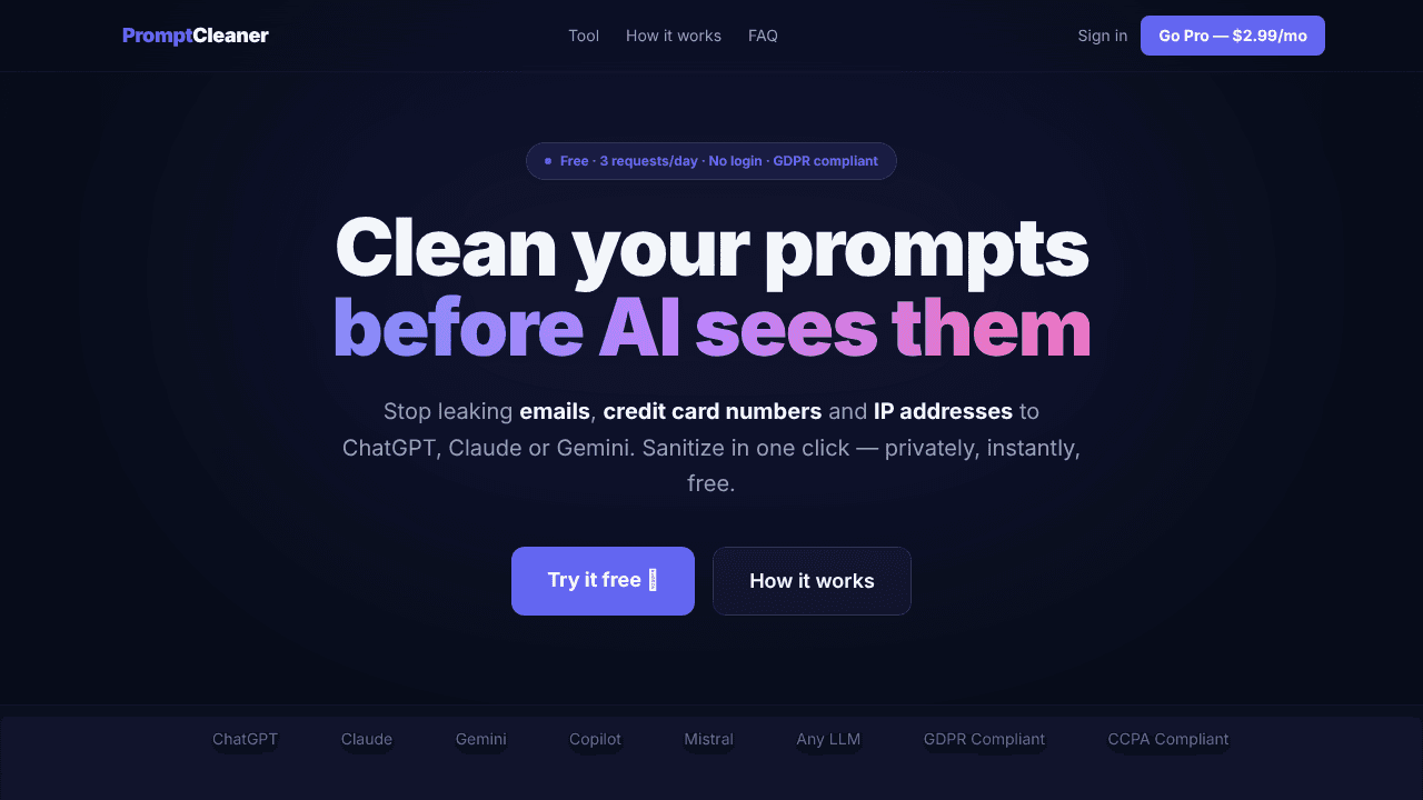 Prompt Cleaner website screenshot
