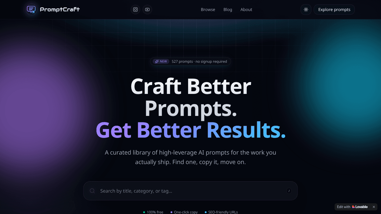Prompt Craft website screenshot