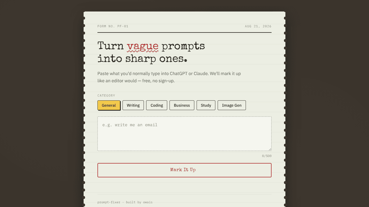 Prompt Fixer website screenshot