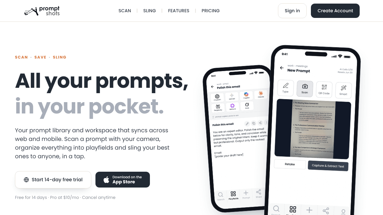 Prompt Shots website screenshot