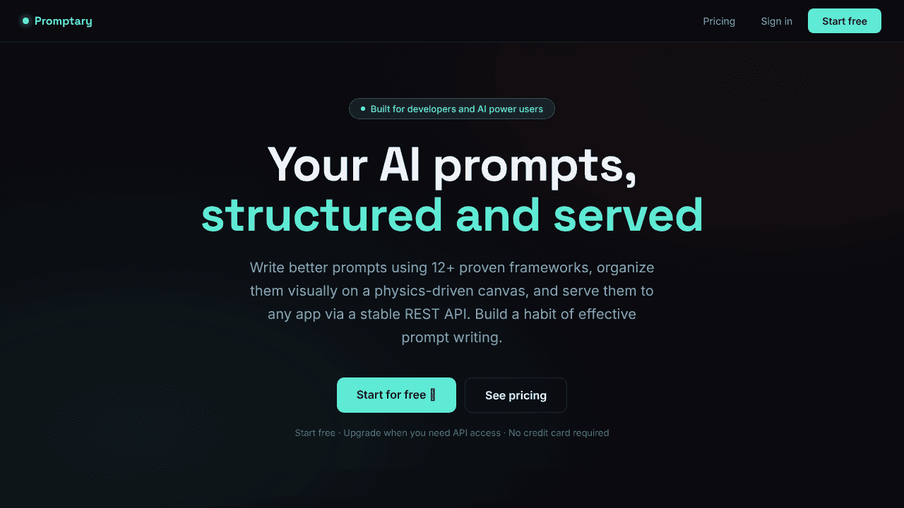 Promptary website screenshot